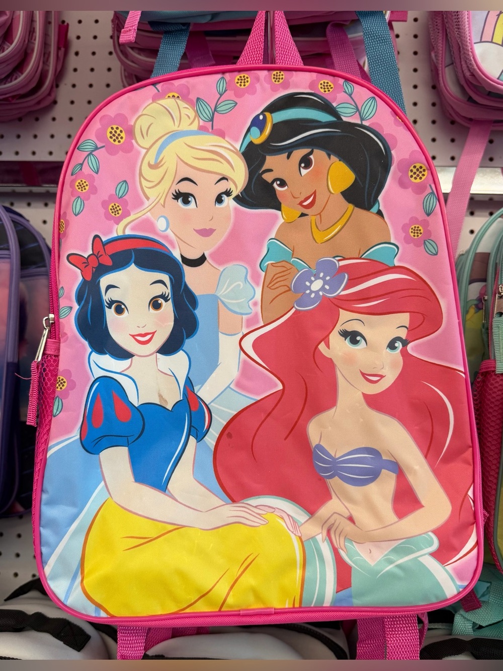 Disney Pink Princesss Girls Backpack with Blue, Yellow and Red Accents NWT